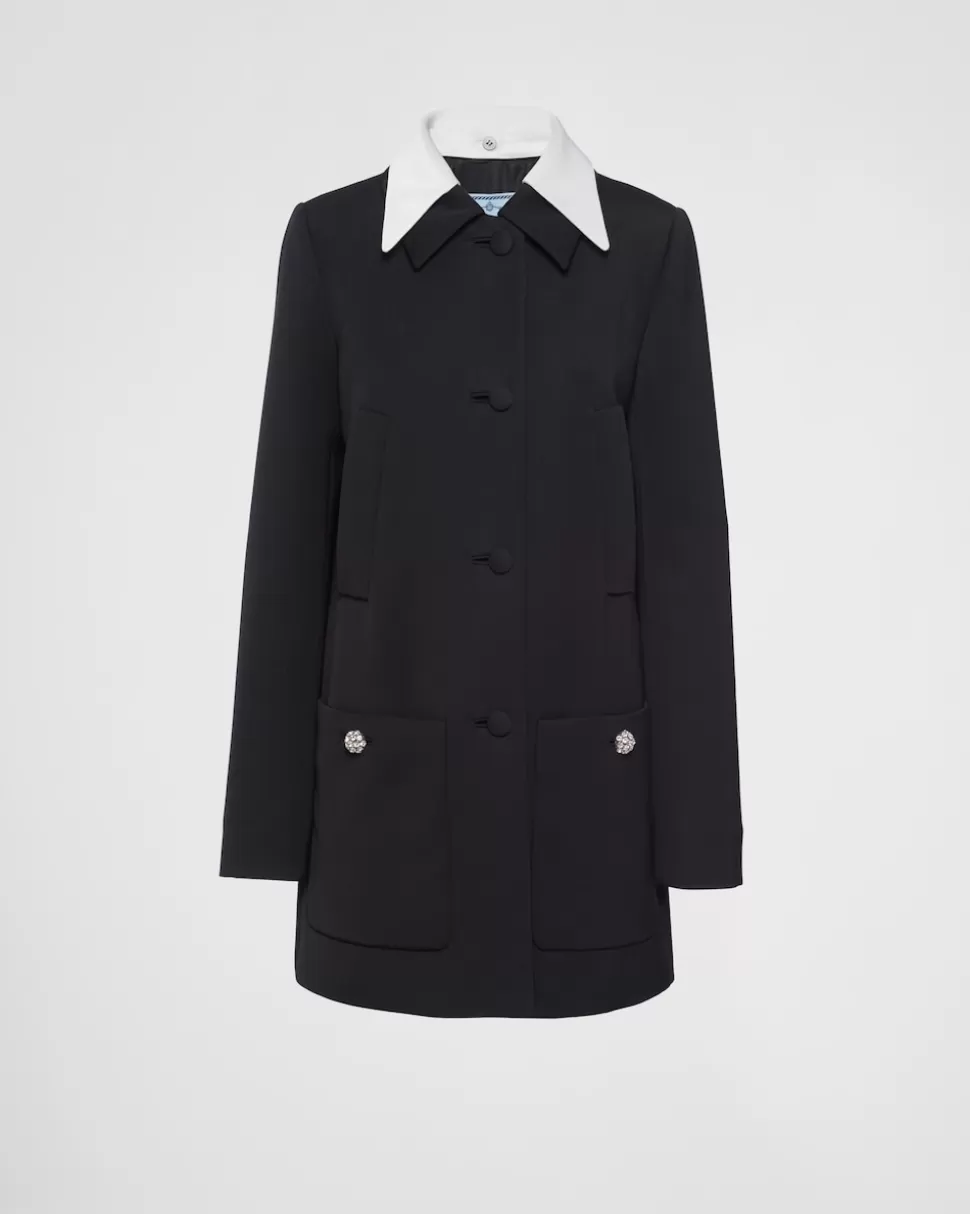 Prada Abrigo De Botonadura Simple En Satén De Lana Con Cuello^Mujer CHAQUETAS Y ABRIGOS