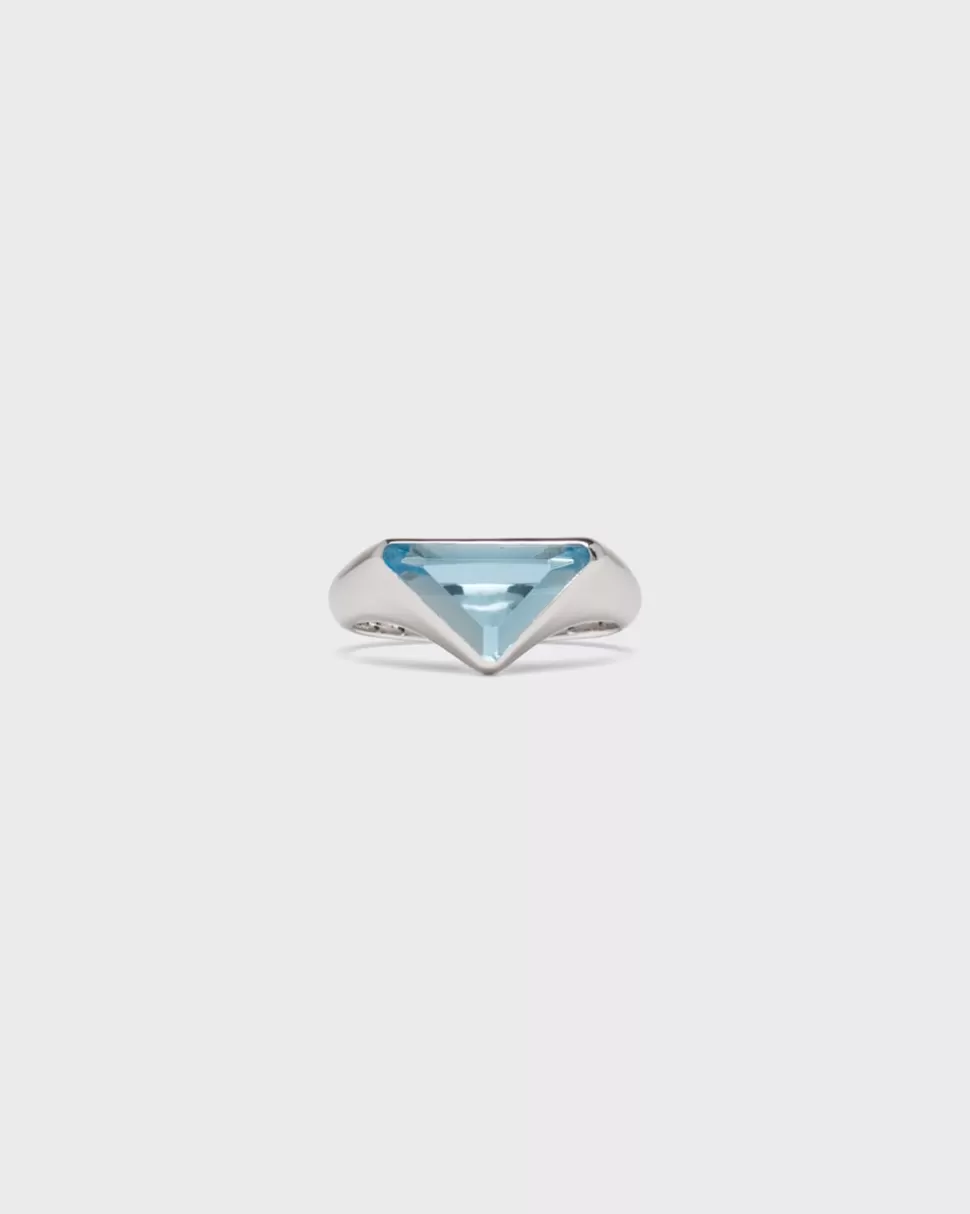 Prada Anillo Con Logo Y Topacio Azul Suizo^Hombre JOYAS DE PLATA