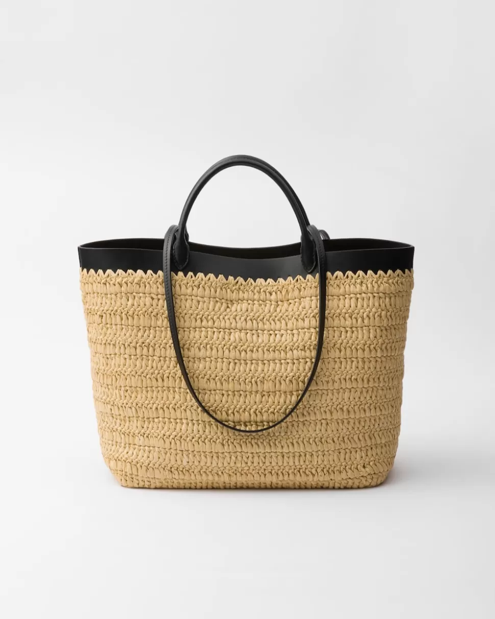 Prada Bolso Tote De Tamaño Medio En Tejido Trenzado Y Piel^Mujer PRADA SUMMER BAGS | BOLSOS GRANDES