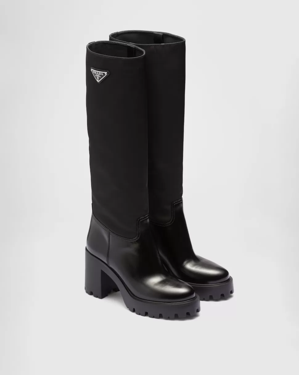 Prada Botas De Piel Y Re-nylon^Mujer BOTINAS Y BOTAS