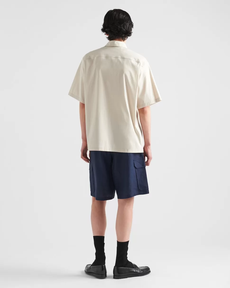 Prada Camisa De Algodón Elástico De Manga Corta^Hombre CAMISAS