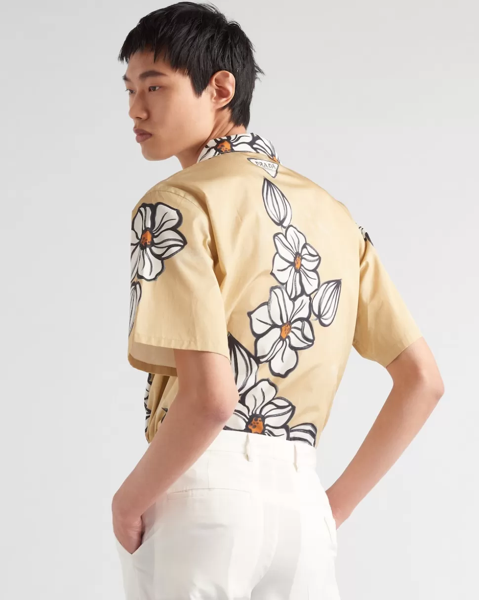 Prada Camisa De Algodón Estampado De Manga Corta^Hombre CAMISAS