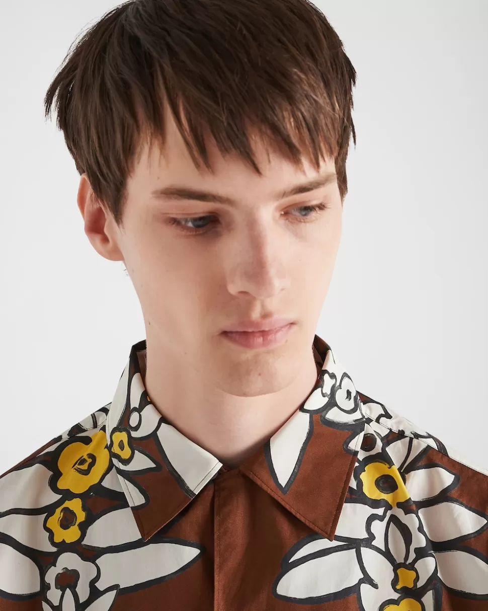 Prada Camisa De Algodón Estampado De Manga Corta^Hombre CAMISAS