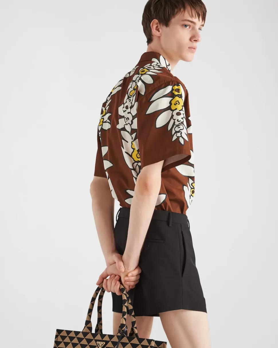 Prada Camisa De Algodón Estampado De Manga Corta^Hombre CAMISAS