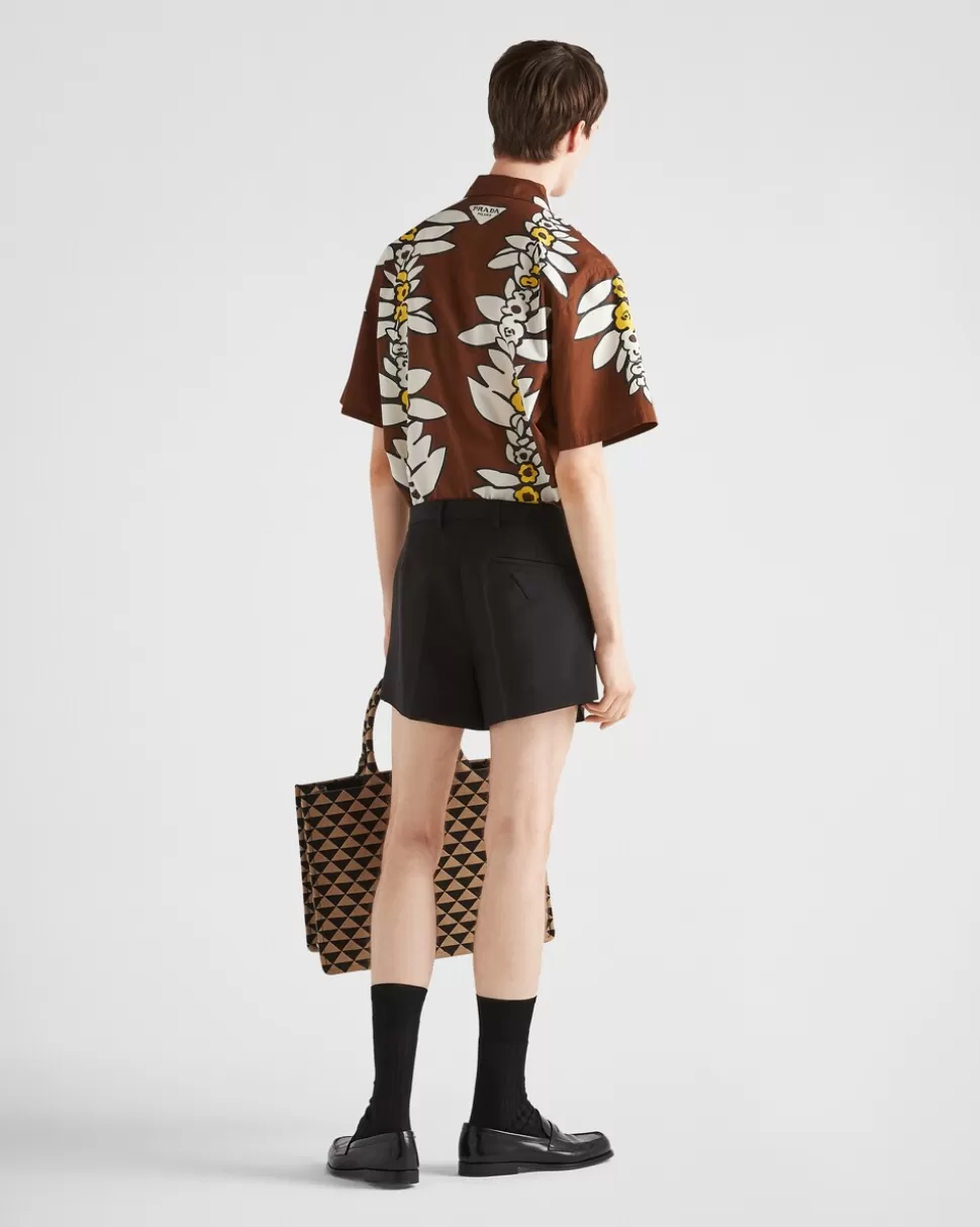 Prada Camisa De Algodón Estampado De Manga Corta^Hombre CAMISAS