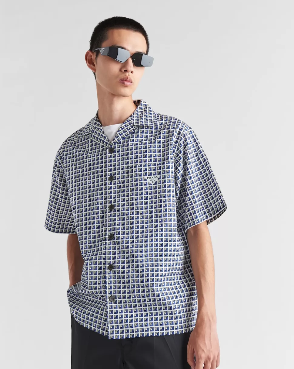 Prada Camisa De Algodón Estampado De Manga Corta^Hombre CAMISAS