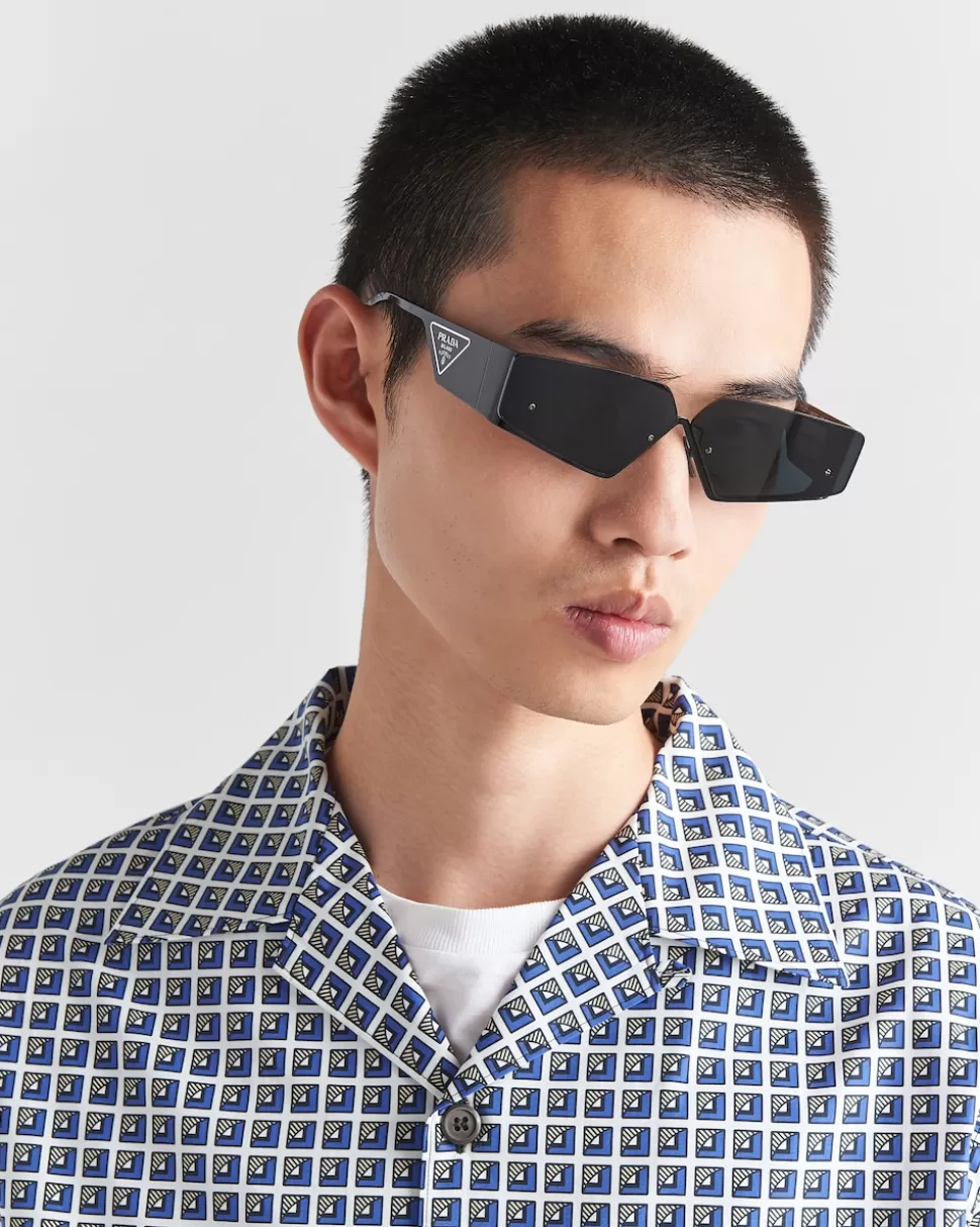 Prada Camisa De Algodón Estampado De Manga Corta^Hombre CAMISAS