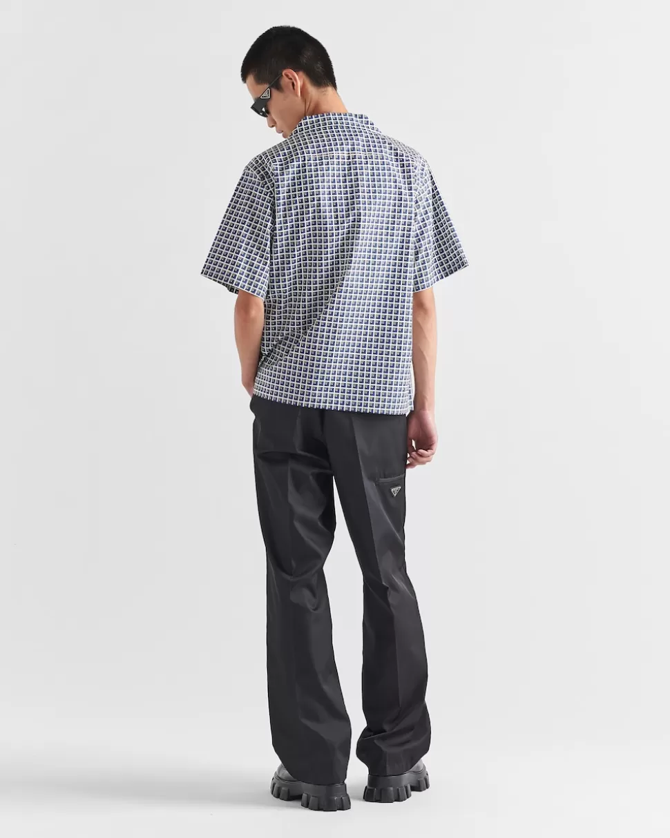 Prada Camisa De Algodón Estampado De Manga Corta^Hombre CAMISAS