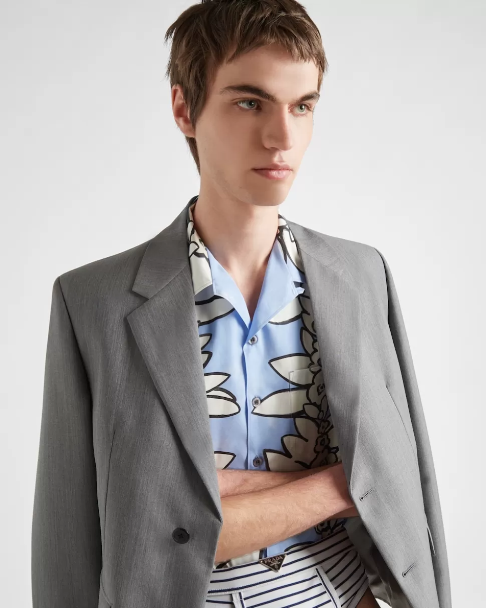 Prada Camisa De Algodón Estampado De Manga Corta^Hombre CAMISAS