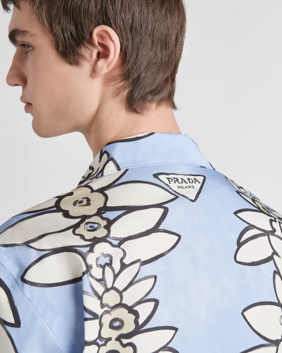Prada Camisa De Algodón Estampado De Manga Corta^Hombre CAMISAS