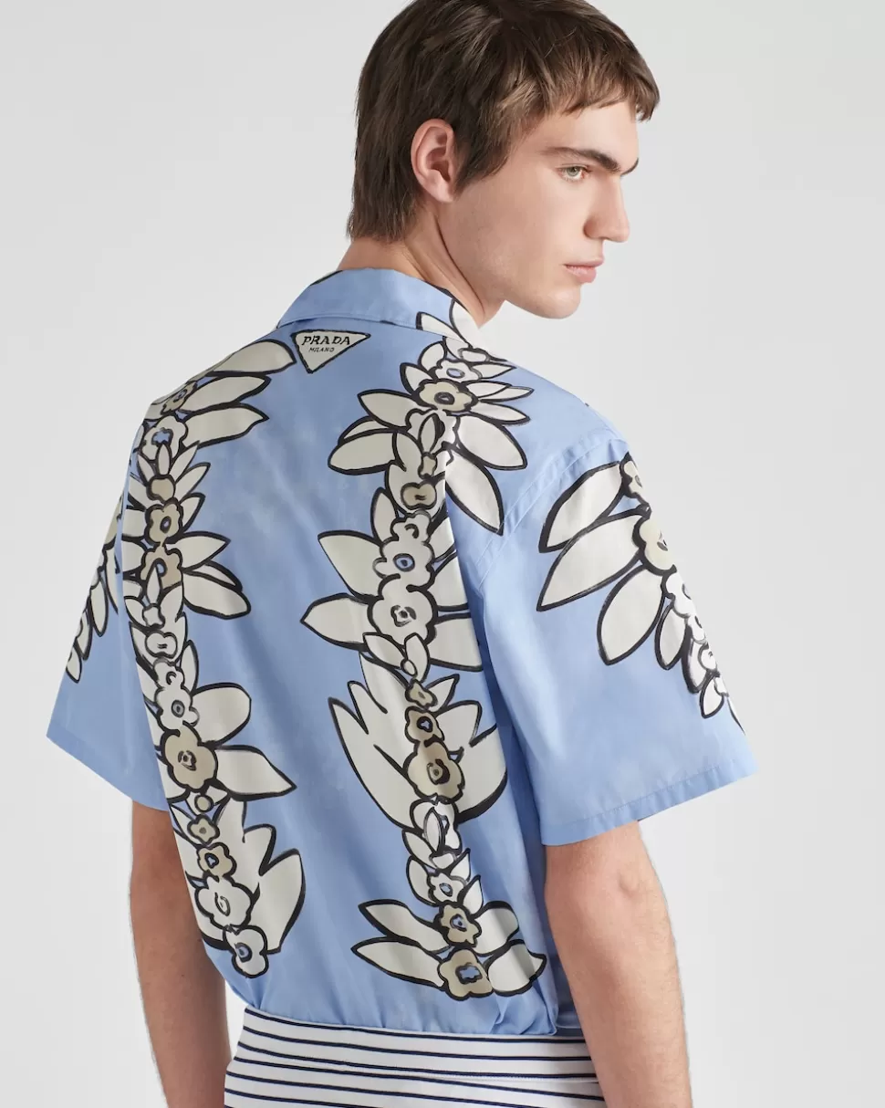 Prada Camisa De Algodón Estampado De Manga Corta^Hombre CAMISAS
