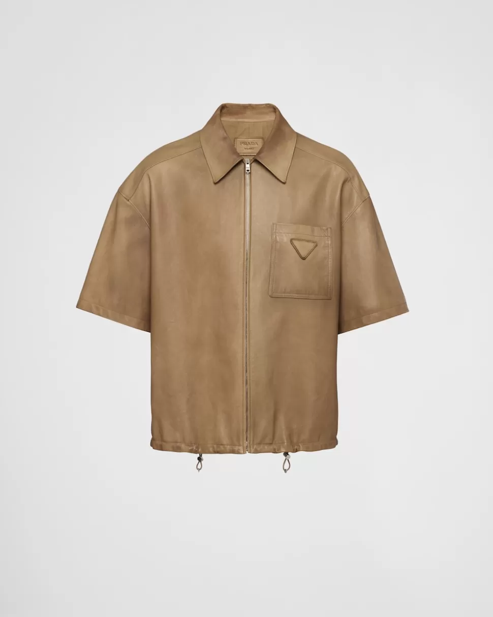 Prada Camisa De Manga Corta En Napa^Hombre ROPA DE PIEL