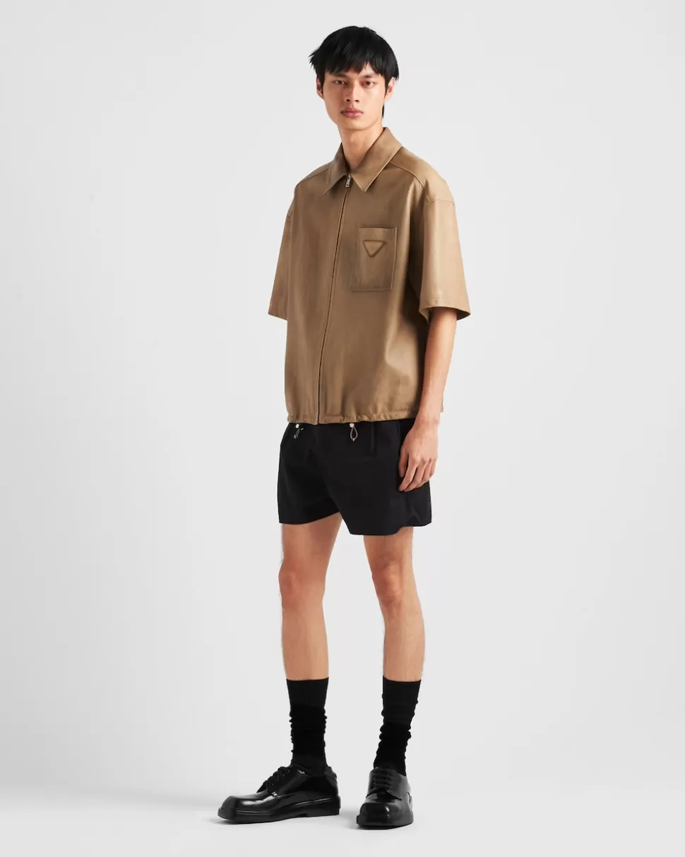 Prada Camisa De Manga Corta En Napa^Hombre ROPA DE PIEL