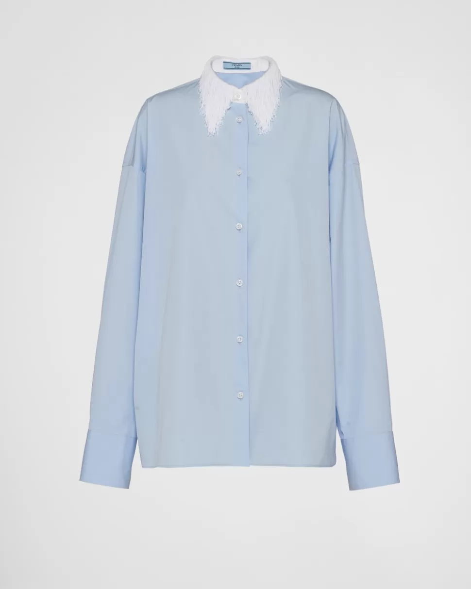 Prada Camisa De Popelín Con Cuello De Flecos^Mujer CAMISAS Y TOPS