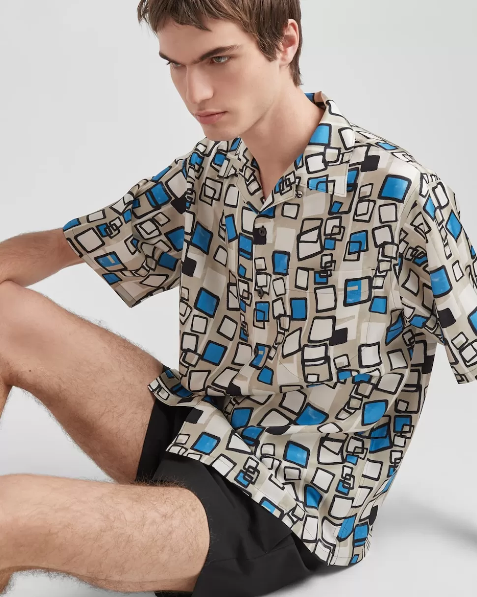 Prada Camisa De Sarga De Seda De Manga Corta^Hombre CAMISAS