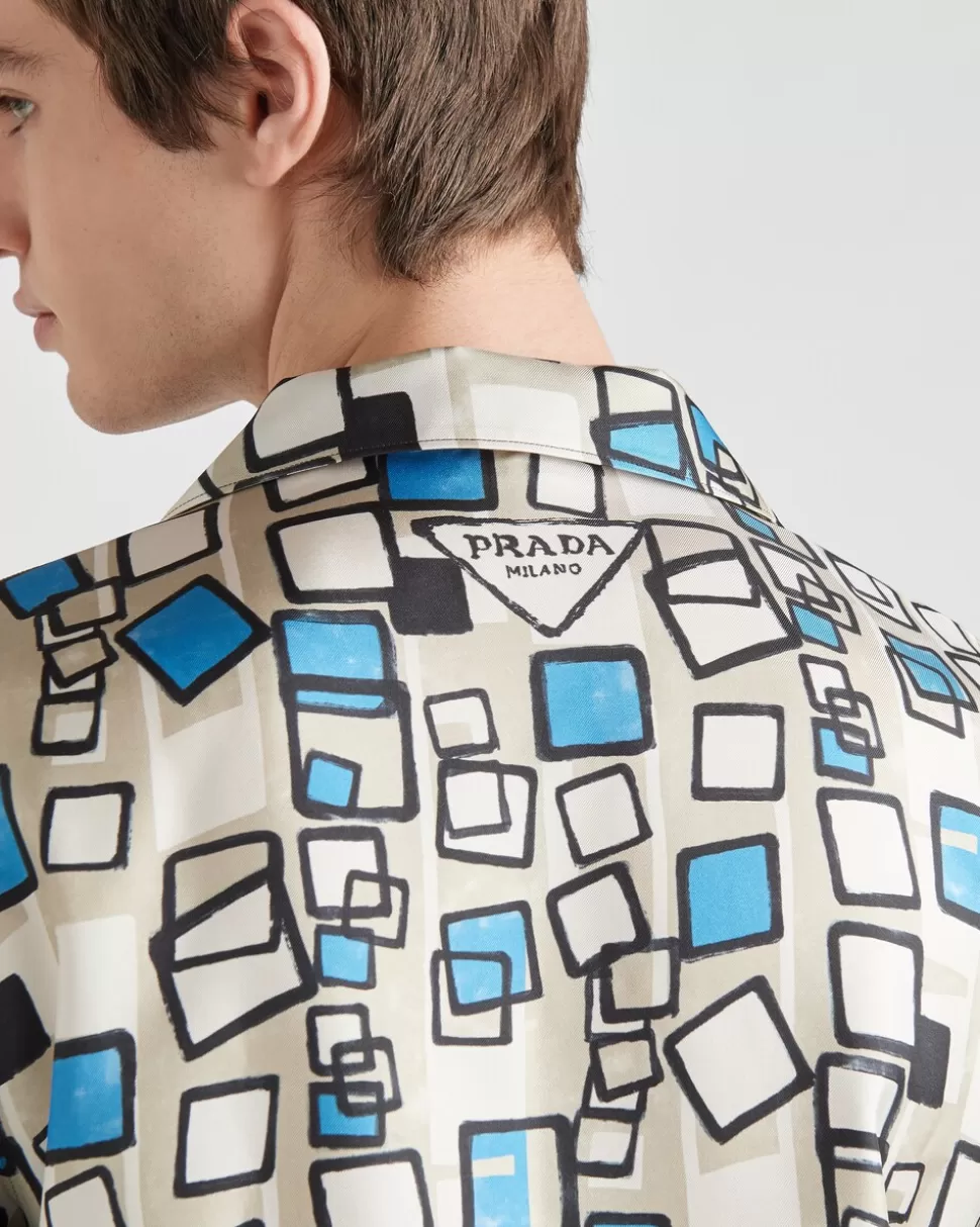 Prada Camisa De Sarga De Seda De Manga Corta^Hombre CAMISAS