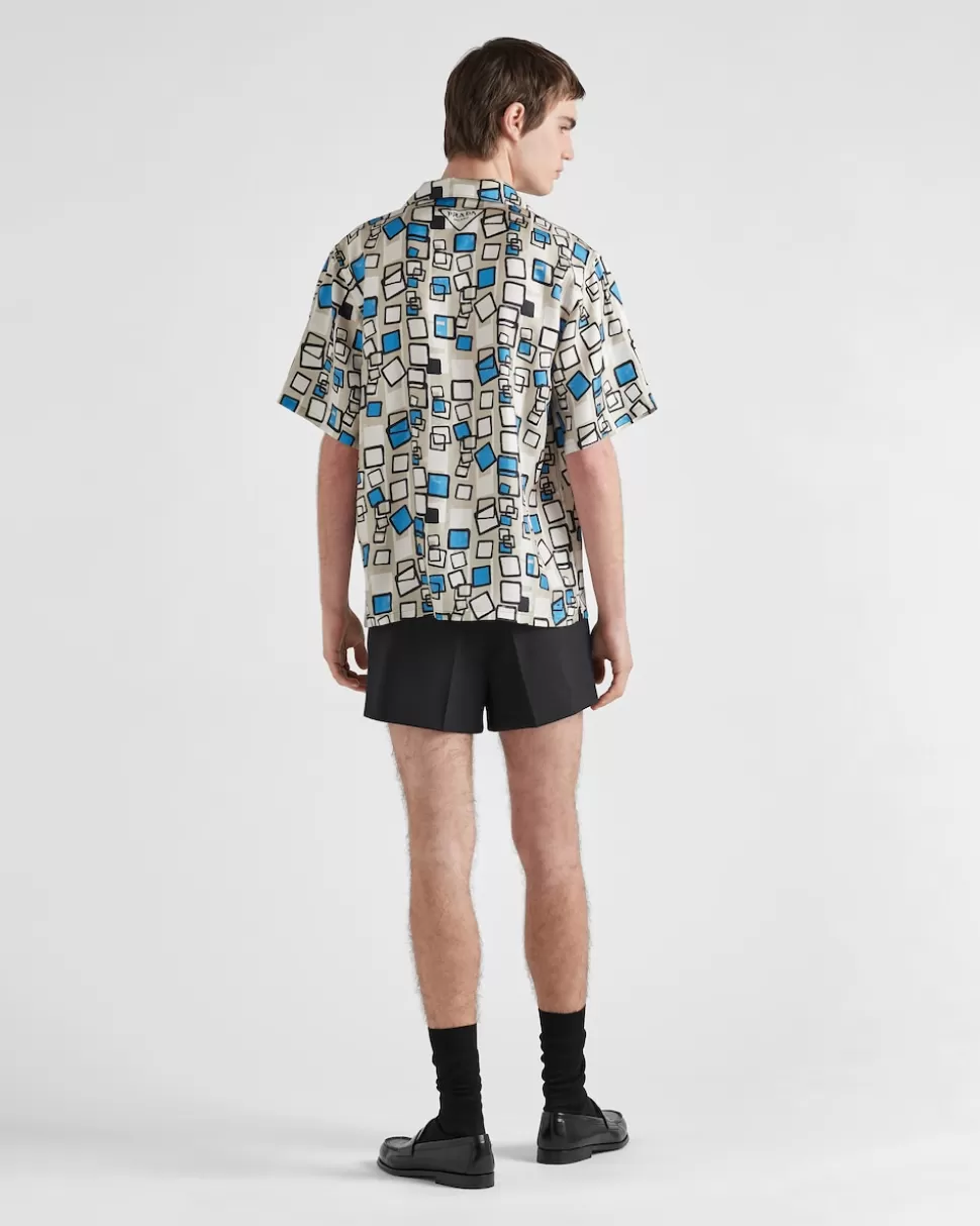 Prada Camisa De Sarga De Seda De Manga Corta^Hombre CAMISAS