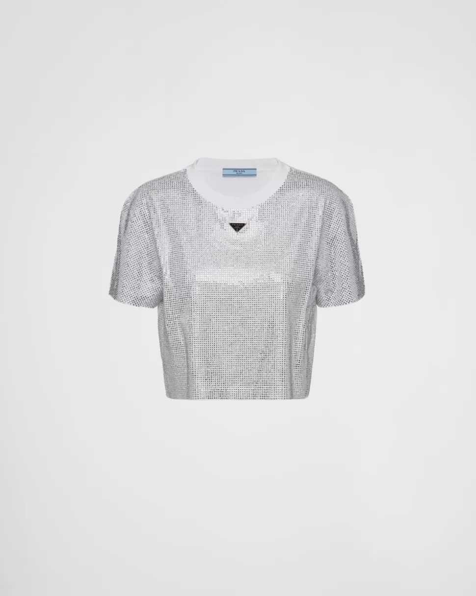 Prada Camiseta De Punto Con Bordado^Mujer CAMISETAS Y SUDADERAS