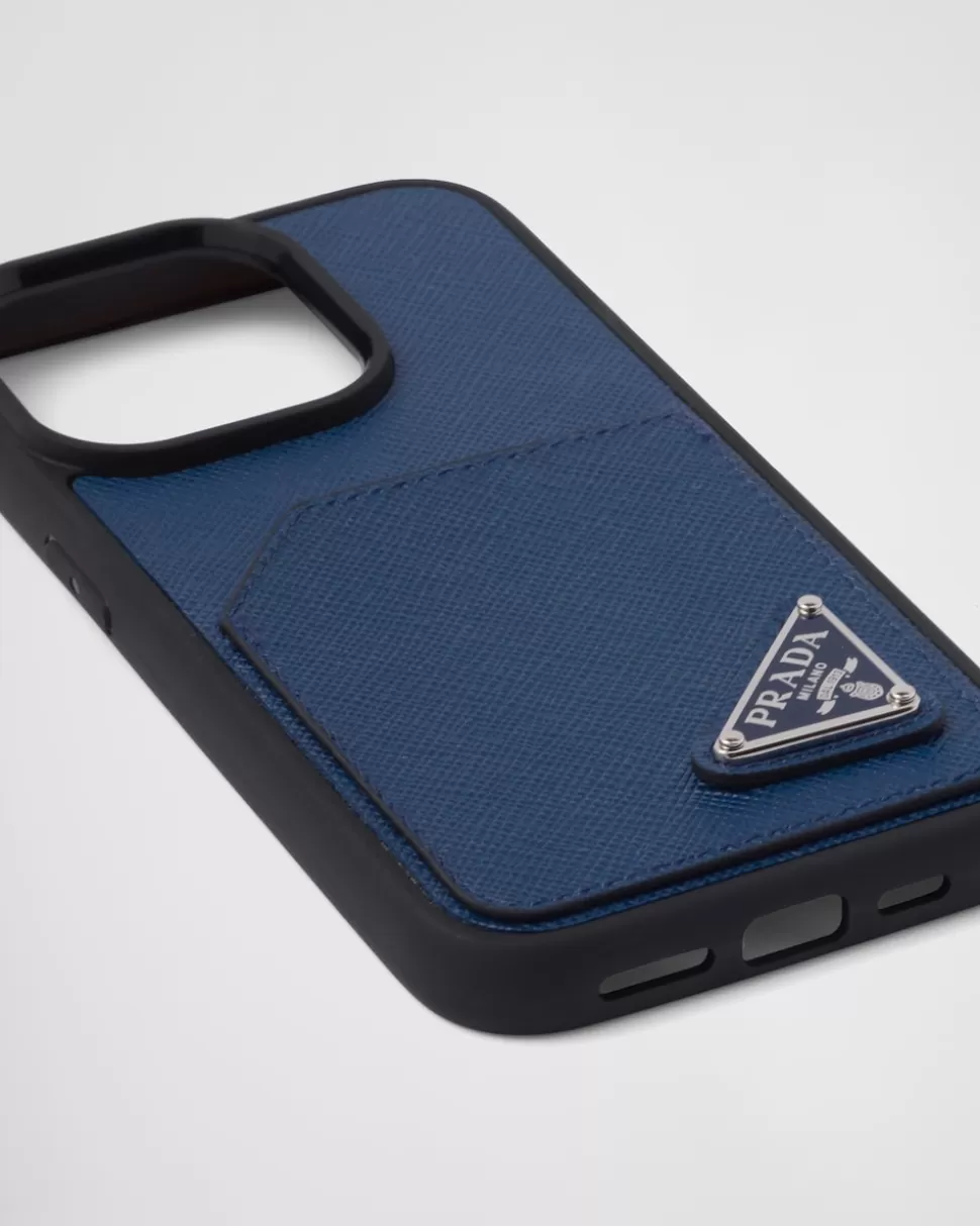 Prada Funda Para Iphone 14 Pro De Piel Saffiano^Hombre ACCESORIOS TECNOLÓGICOS Y LLAVEROS