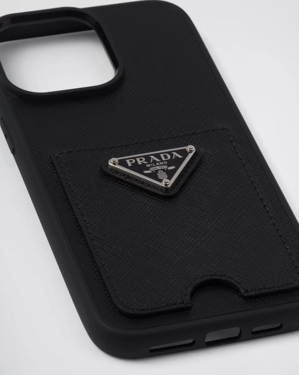 Prada Funda Para Iphone 14 Pro Max De Piel Saffiano^Mujer ACCESORIOS TECNOLÓGICOS Y LLAVEROS