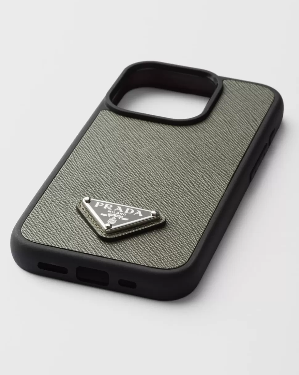 Prada Funda Para Iphone 15 Pro De Piel Saffiano^Hombre ACCESORIOS TECNOLÓGICOS Y LLAVEROS