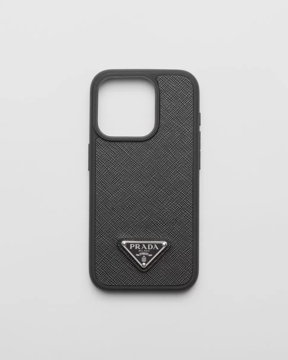 Prada Funda Para Iphone 15 Pro De Piel Saffiano^Hombre ACCESORIOS TECNOLÓGICOS Y LLAVEROS