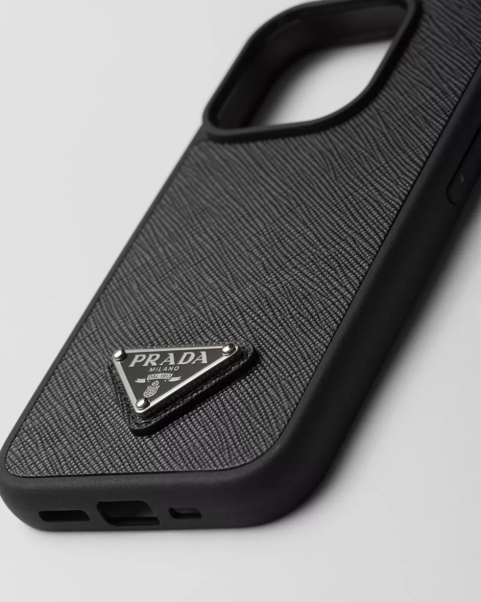 Prada Funda Para Iphone 15 Pro De Piel Saffiano^Hombre ACCESORIOS TECNOLÓGICOS Y LLAVEROS