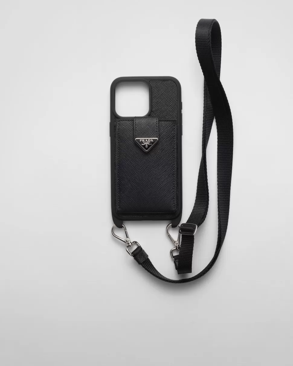 Prada Funda Para Iphone 15 Pro Max De Piel Saffiano^Hombre ACCESORIOS TECNOLÓGICOS Y LLAVEROS