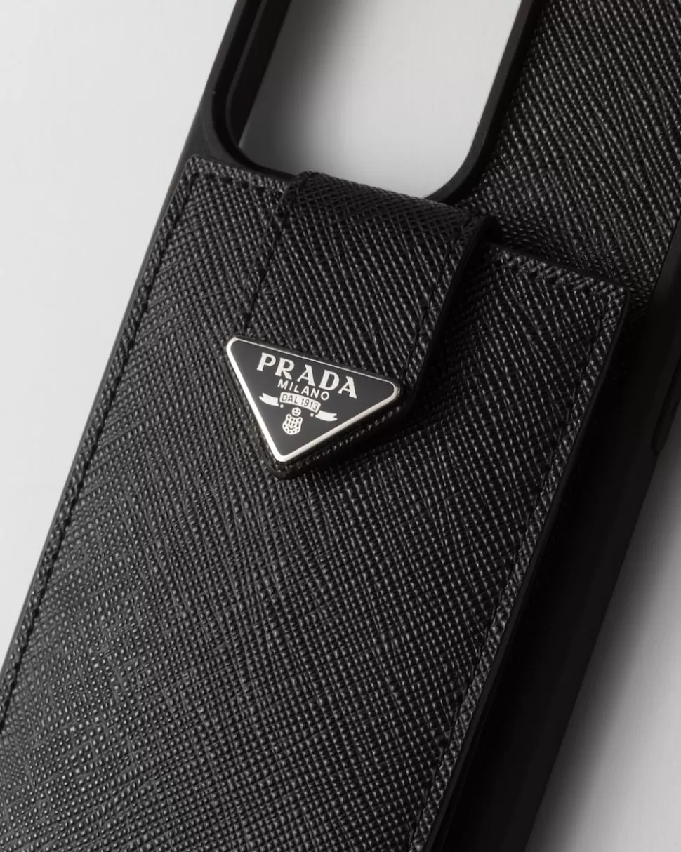 Prada Funda Para Iphone 15 Pro Max De Piel Saffiano^Hombre ACCESORIOS TECNOLÓGICOS Y LLAVEROS