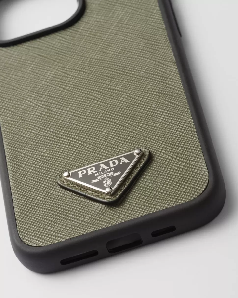 Prada Funda Para Iphone 15 Pro Max De Piel Saffiano^Hombre ACCESORIOS TECNOLÓGICOS Y LLAVEROS