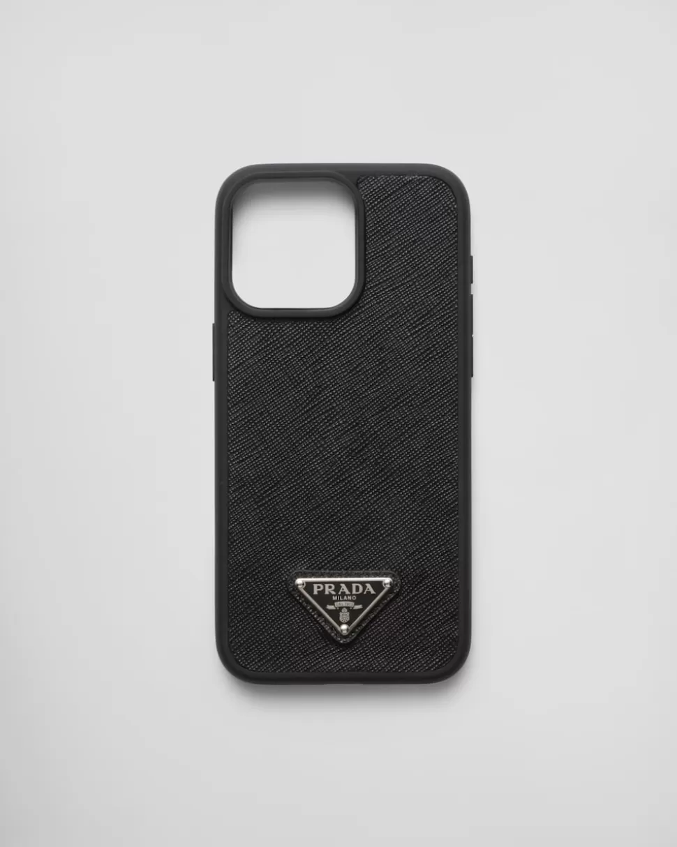 Prada Funda Para Iphone 15 Pro Max De Piel Saffiano^Hombre ACCESORIOS TECNOLÓGICOS Y LLAVEROS