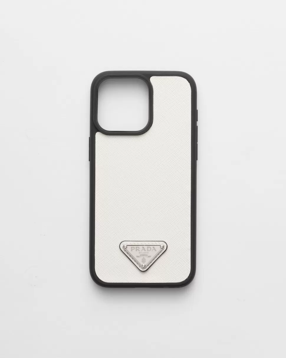 Prada Funda Para Iphone 15 Pro Max De Piel Saffiano^Hombre ACCESORIOS TECNOLÓGICOS Y LLAVEROS