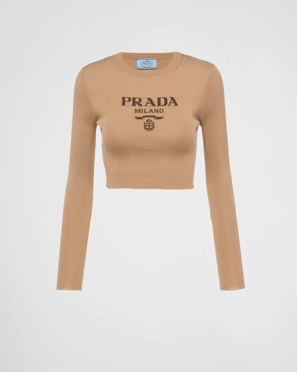 Prada Jersey Corto De Seda Con Logo^Mujer TEJIDOS DE PUNTO