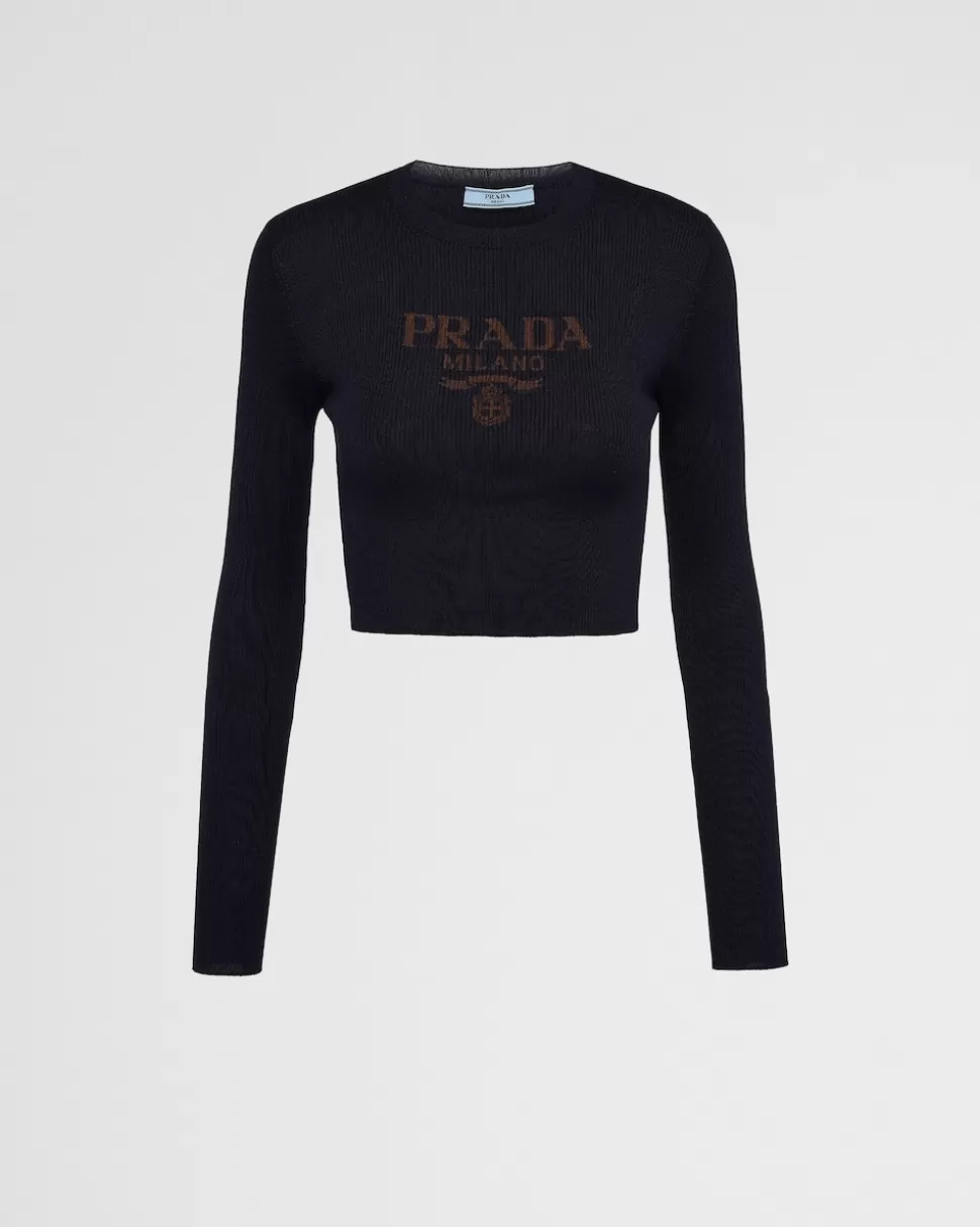 Prada Jersey Corto De Seda Con Logo^Mujer TEJIDOS DE PUNTO