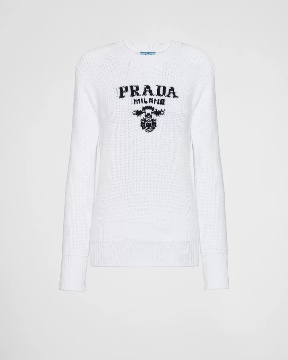 Prada Jersey De Cuello Redondo De Algodón^Mujer TEJIDOS DE PUNTO