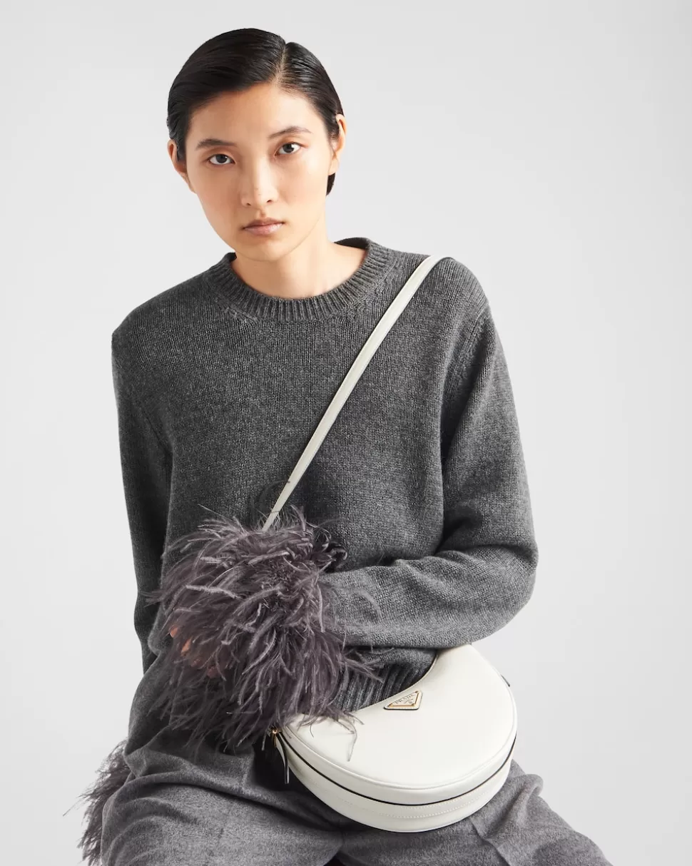 Prada Jersey De Cuello Redondo De Cachemir Con Ribete De Plumas^Mujer TEJIDOS DE PUNTO