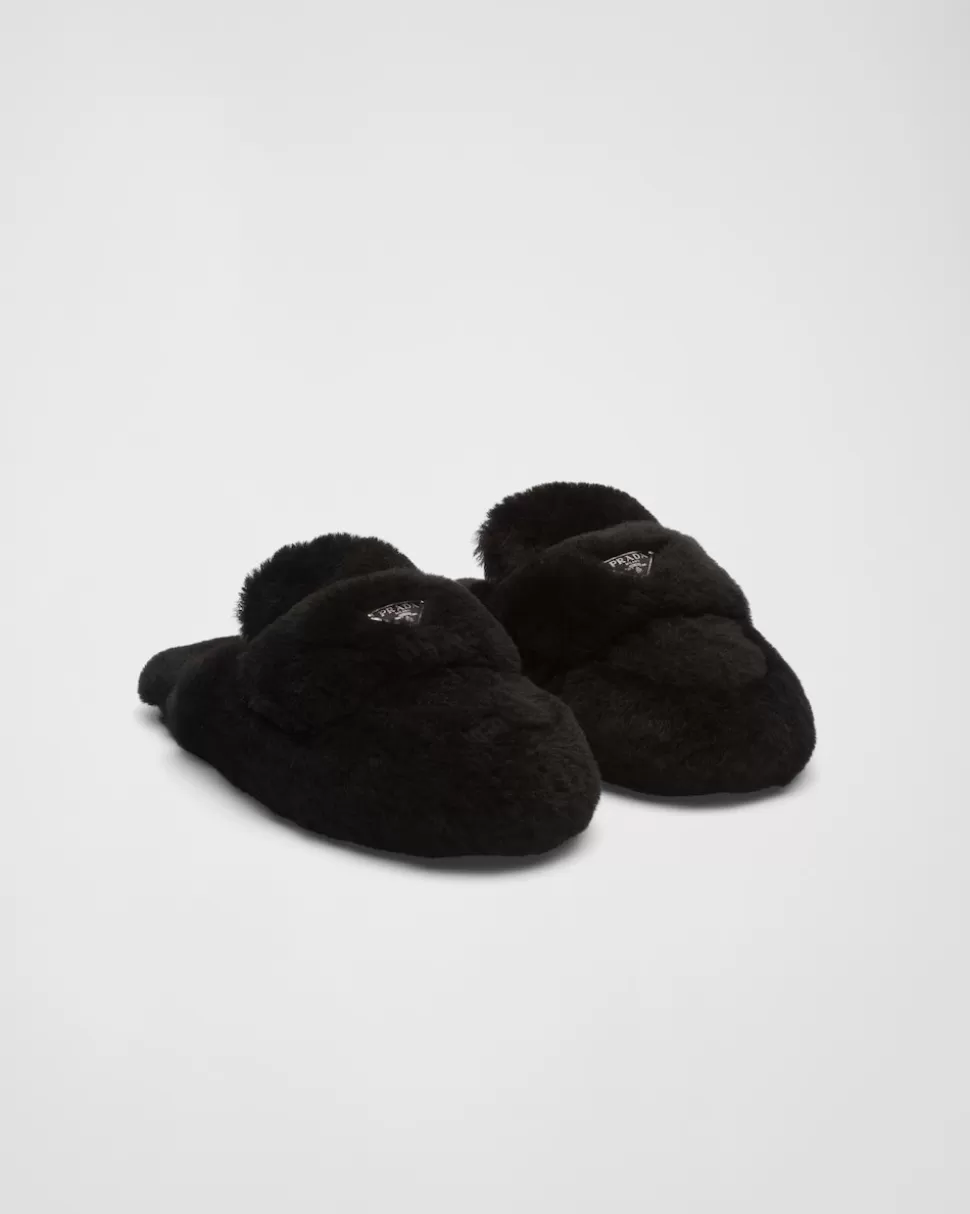 Prada Mules De Borreguillo^Mujer PANTUFLAS Y CHINELAS