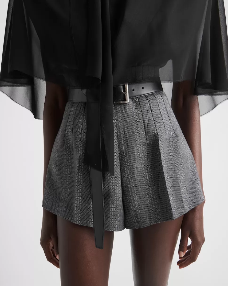 Prada Pantalones Cortos De Lana Con Raya Diplomática^Mujer PANTALONES LARGOS Y CORTOS