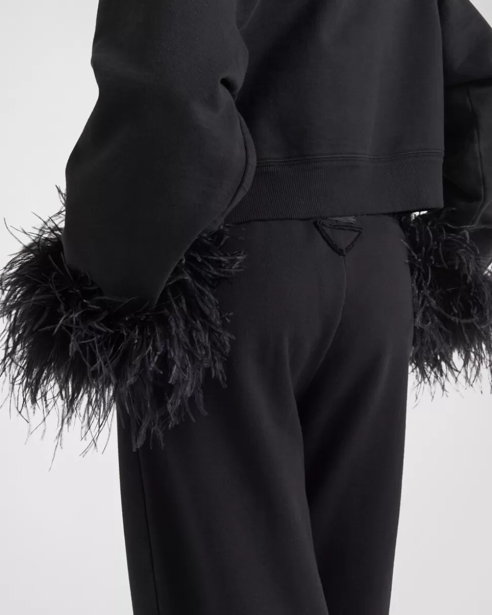 Prada Pantalones Deportivos De Felpa De Algodón Con Ribete De Plumas^Mujer PANTALONES LARGOS Y CORTOS | CAMISETAS Y SUDADERAS