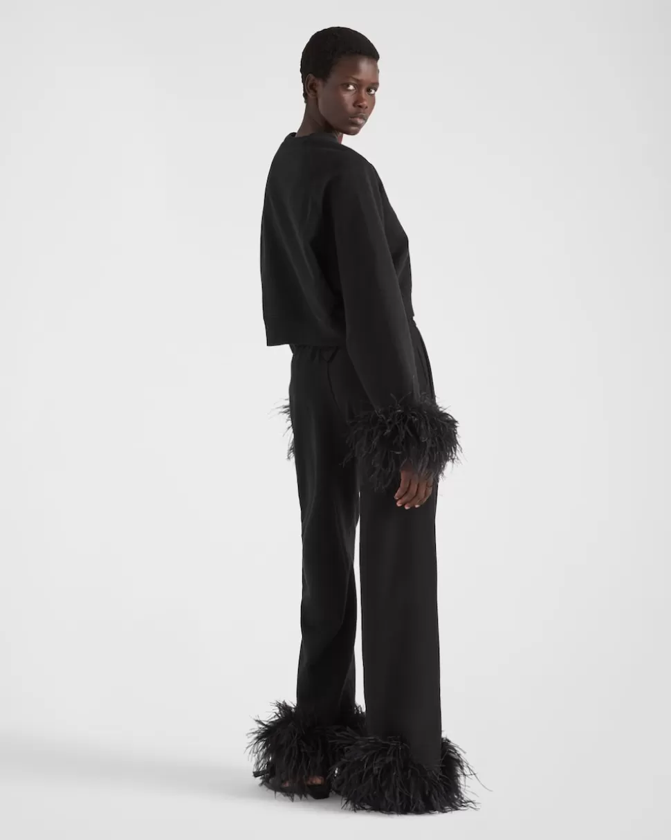 Prada Pantalones Deportivos De Felpa De Algodón Con Ribete De Plumas^Mujer PANTALONES LARGOS Y CORTOS | CAMISETAS Y SUDADERAS
