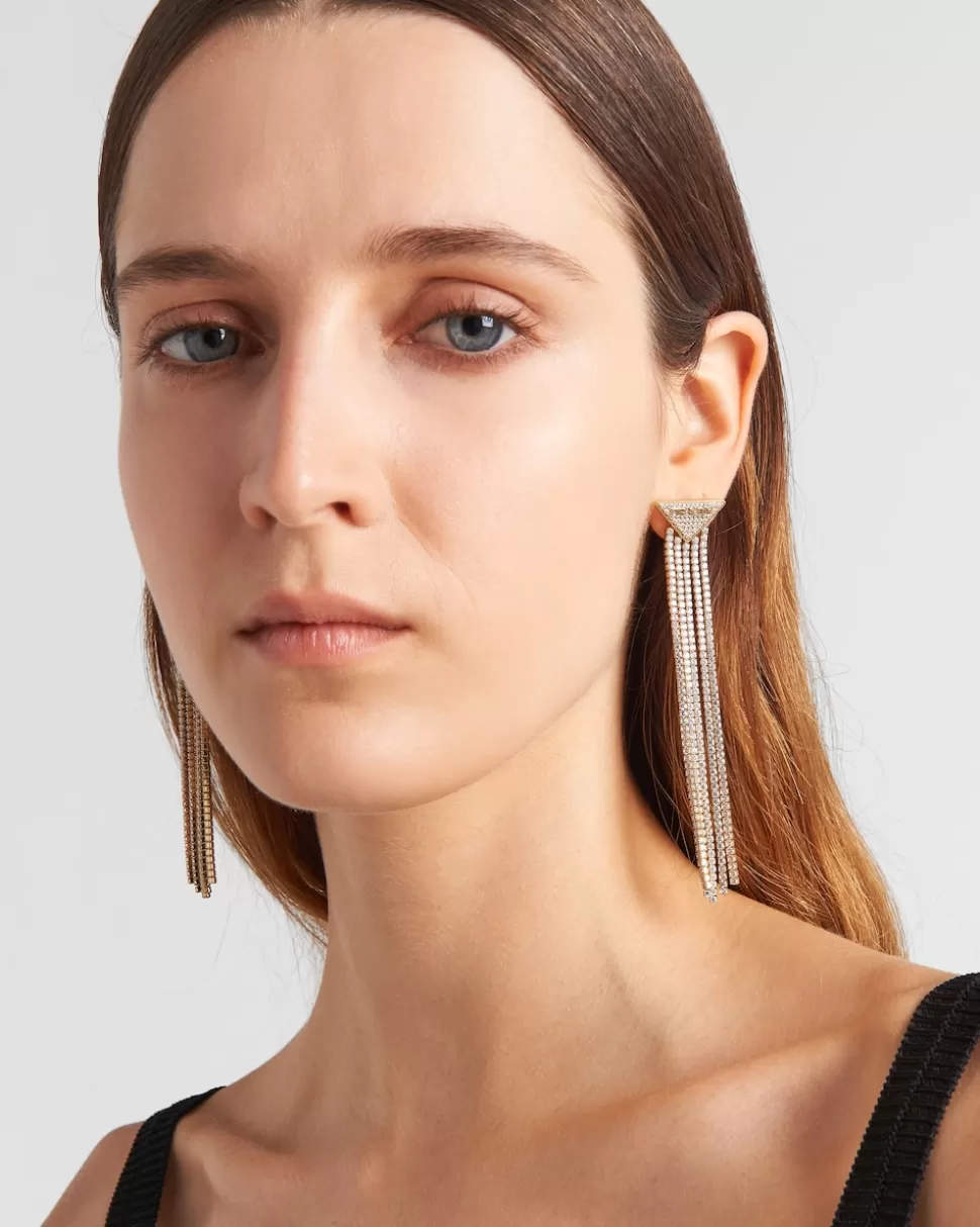 Prada Pendientes Con Circonitas Y Logo En Cristal^Mujer JOYAS DE PLATA