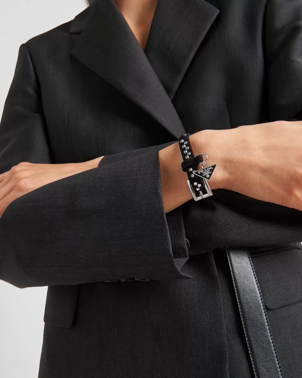 Prada Pulsera De Ante Con Cristales^Mujer JOYAS DE FANTASÍA