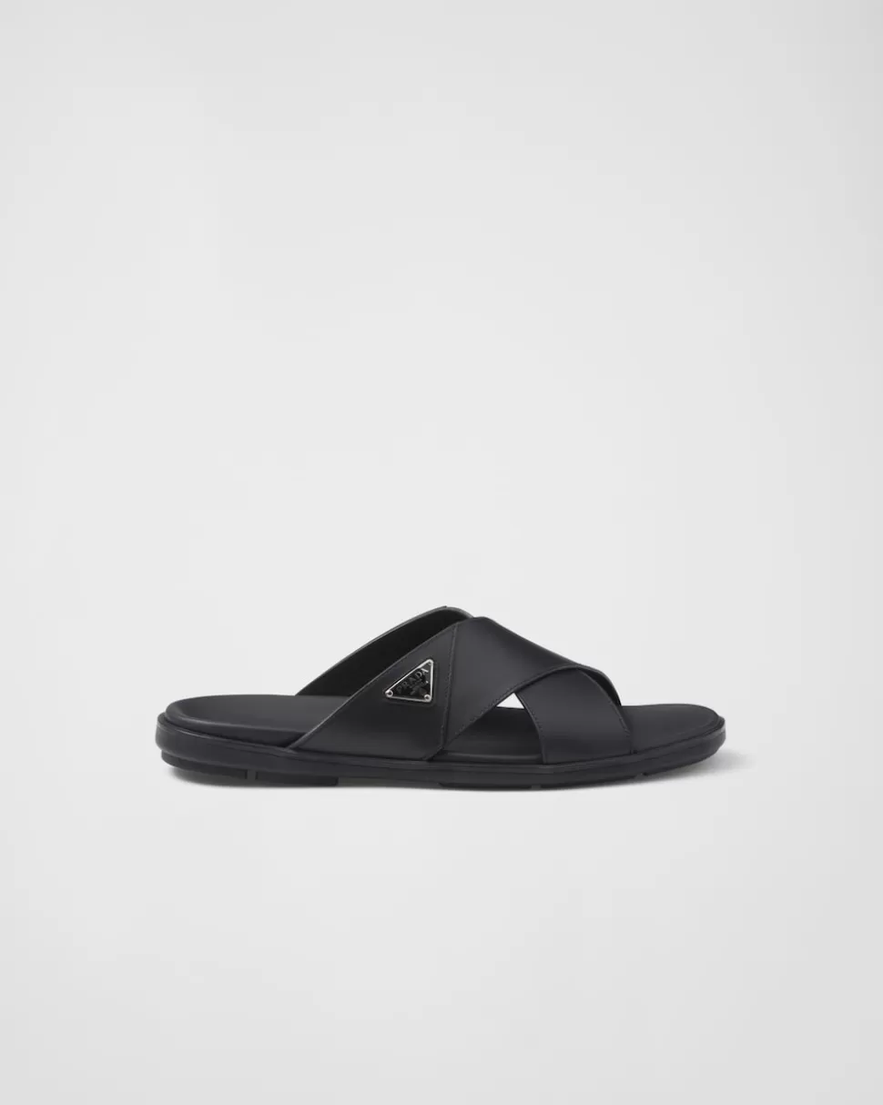 Prada Sandalias Planas Cruzadas De Piel^Hombre SANDALIAS