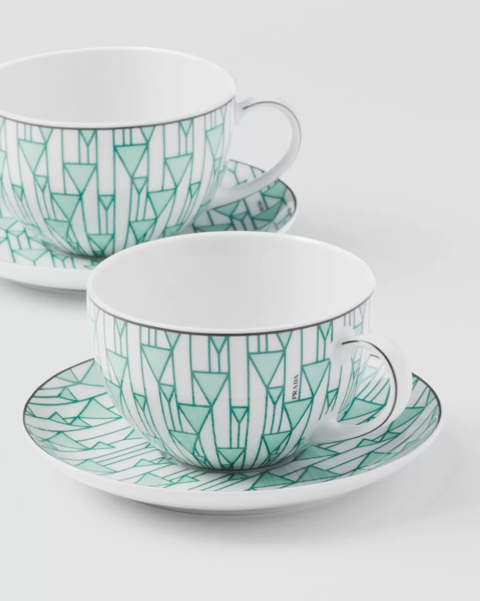 Prada Set De Dos Tazas De Capuchino De Porcelana - Vienna Green^ TÉ Y CAFÉ