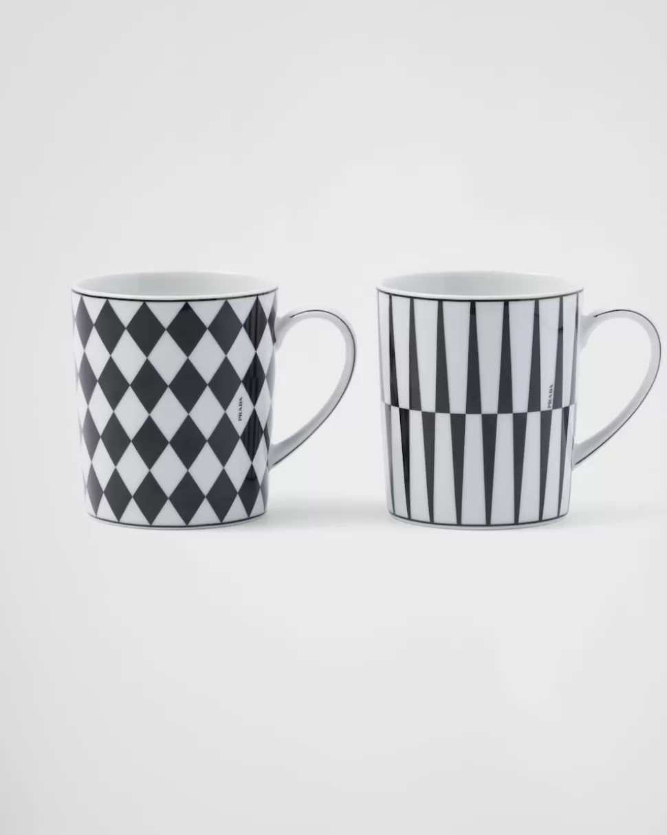 Prada Set De Dos Tazas De Porcelana - Checkerboard Y Stripes^ TÉ Y CAFÉ
