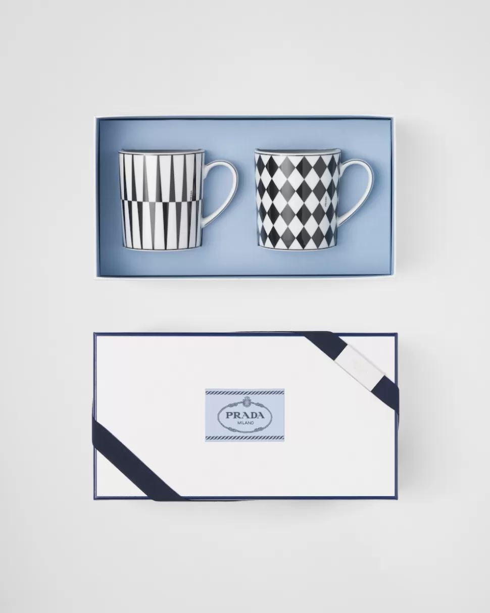 Prada Set De Dos Tazas De Porcelana - Checkerboard Y Stripes^ TÉ Y CAFÉ