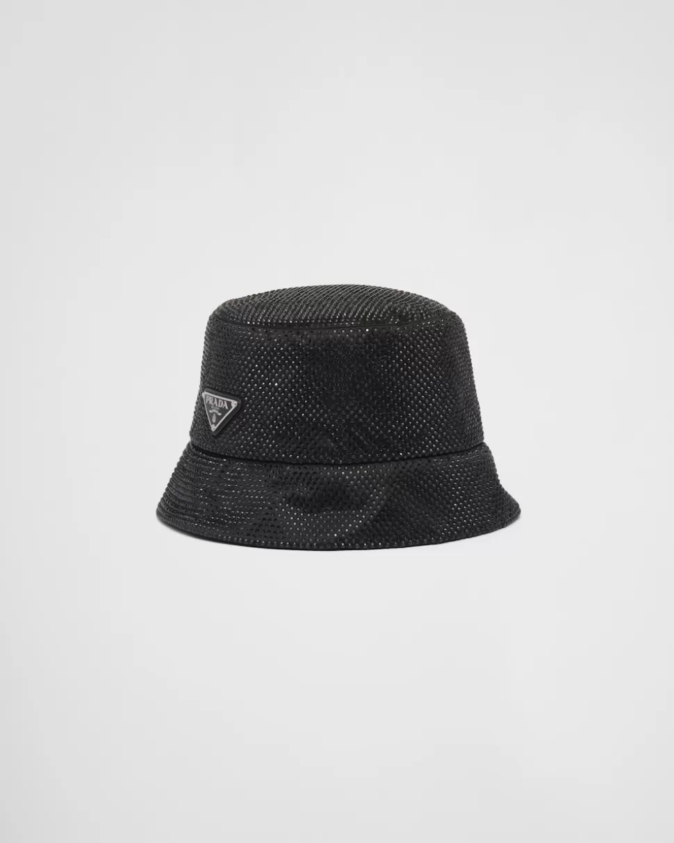 Prada Sombrero Tipo Pescador De Satén Con Cristales^Mujer SOMBREROS Y GUANTES