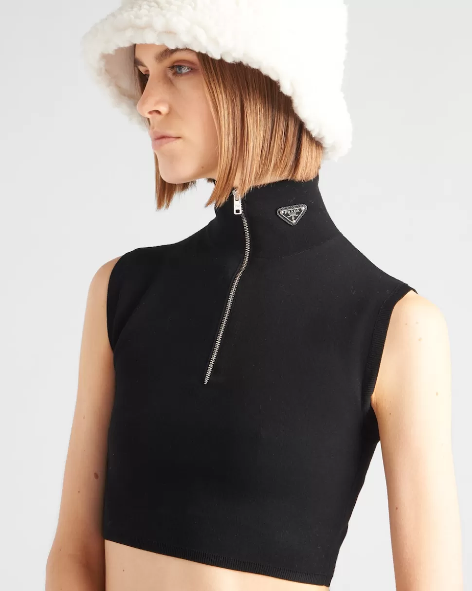 Prada Top Corto De Cuello Alto En Lana Y Viscosa^Mujer CAMISAS Y TOPS | TEJIDOS DE PUNTO