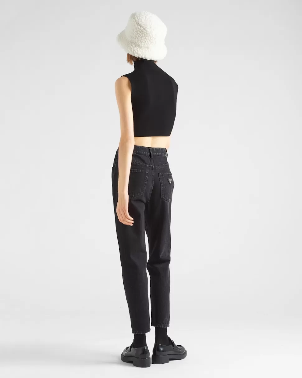 Prada Top Corto De Cuello Alto En Lana Y Viscosa^Mujer CAMISAS Y TOPS | TEJIDOS DE PUNTO