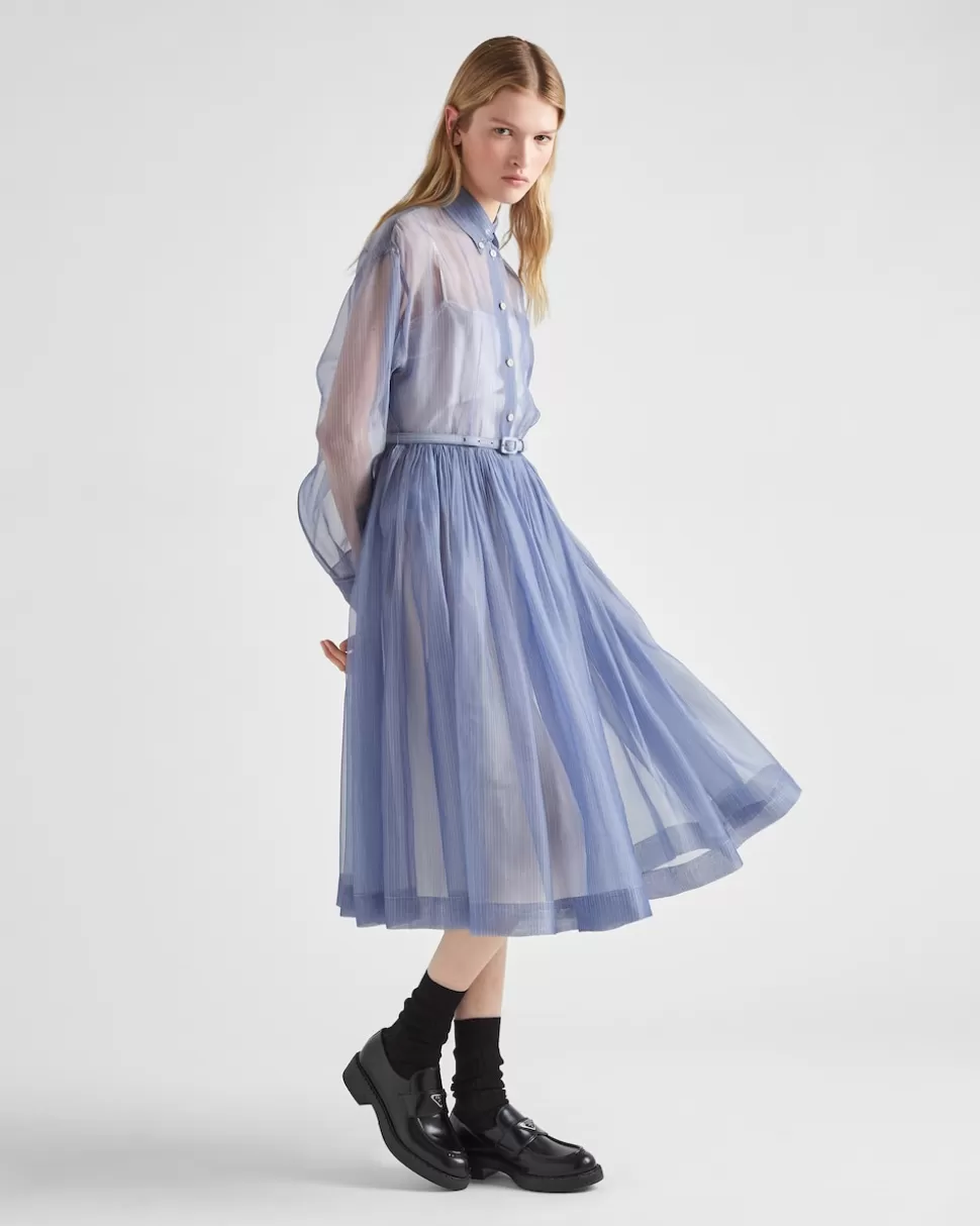 Prada Vestido Bordado De Organza De Rayas^Mujer VESTIDOS